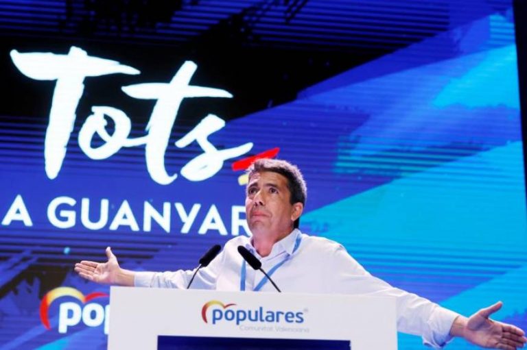 FOTOGRAFÍA. VALENCIA (ESPAÑA), 03.07.2021. El presidente de la Diputación de Alicante y candidato a la presidencia del PP Comunidad Valenciana, Carlos Mazón, durante su intervención en el décimo quinto Congreso del Partido Popular (PP) de la Comunidad Valenciana (PPCV), que elige al presidente del partido para liderar la formación durante los próximos años. Efe