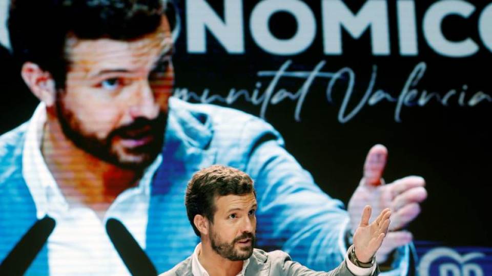 FOTOGRAFÍA. VALENCIA (ESPAÑA), 03.07.2021. El presidente del PP, Pablo Casado, durante su intervención en el décimo quinto Congreso. Efe