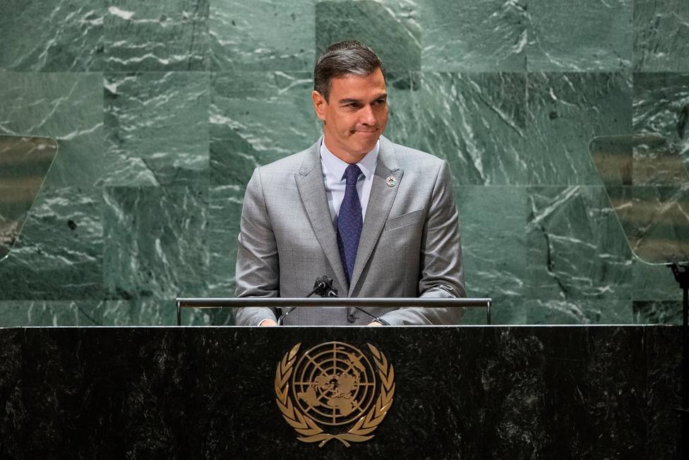 FOTOGRAFÍA. NUEVA YORK (EEUU), 22.09.2021. El presidente del Gobierno español, Pedro Sánchez, durante su intervención este miércoles ante la Asamblea General de la ONU. Efe