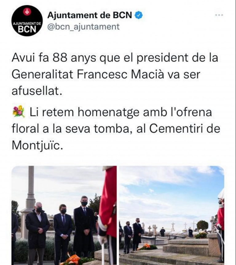 Pillan al Gobierno de Ada Colau mintiendo: «Hace 88 años» que Franco «fusiló a Francesc Marciá»