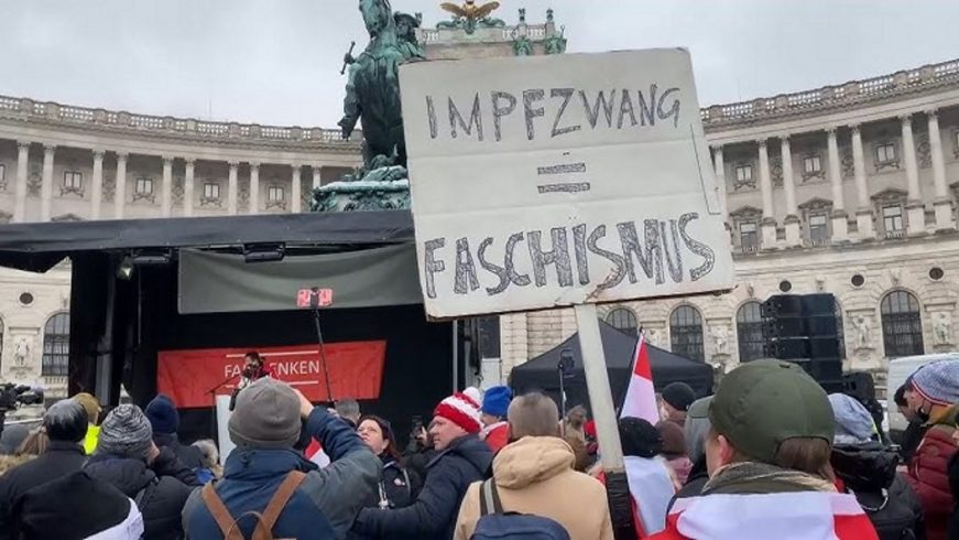FOTOGRAFÍA. VIENA (AUSTRIA), 11.12.2021. Miles de personas protestan contra la vacunación obligatoria en Viena (Austria). Efe (2)