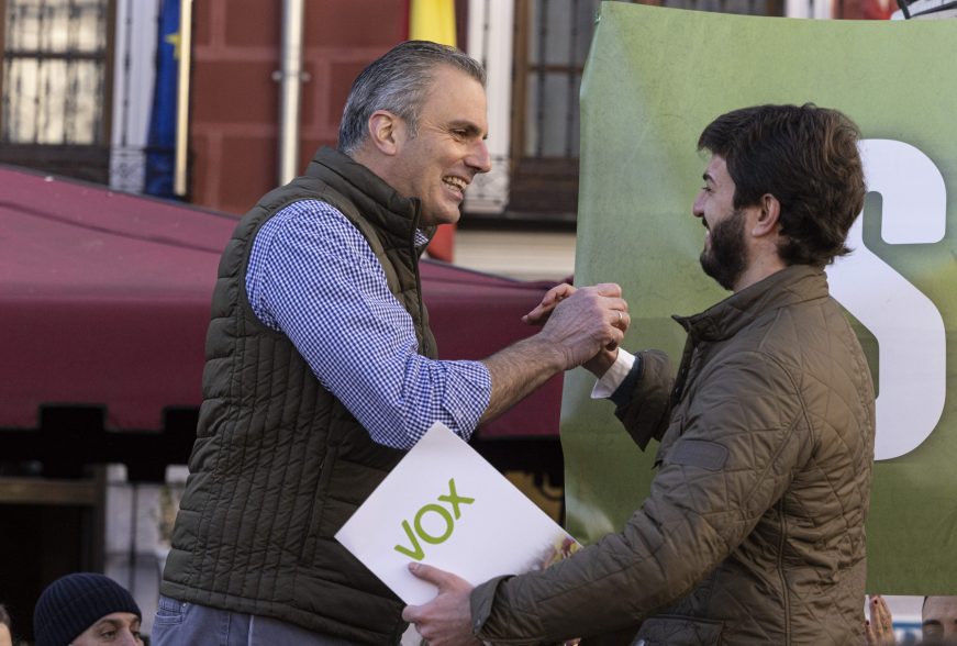 FOTOGRAFÍA. VALLADOLID (ESPAÑA), 15.01.2022. VOX (Abascal, Ortega Smith) presenta su candidato al (13F) de CyL, Juan García-Gallardo Frings. Ñ Pueblo (8)