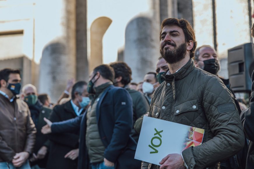 FOTOGRAFÍA. VALLADOLID (ESPAÑA), 15.01.2022. VOX presenta su candidato a la Presidencia de Castilla y León en las elecciones regionales del 13 de febrero (13F), Juan García-Gallardo Frings (en la imagen), y el resto de cabezas de lista por las 8 provincias restantes de la Comunidad autónoma. Han participado el presidente de VOX, Santiago Abascal Conde, la secretaria general parlamentaria, Macarena Olona, el secretario general Francisco Javier Ortega Smith-Molina Lasvocesdelpueblo (Ñ Pueblo)