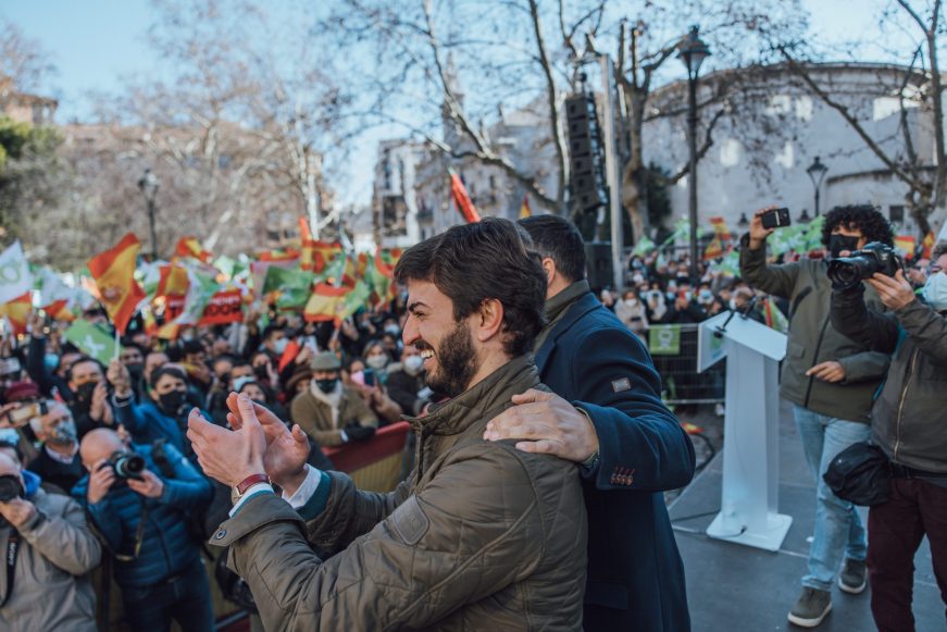 FOTOGRAFÍA. VALLADOLID (ESPAÑA), 15.01.2022. VOX presenta su candidato a la Presidencia de Castilla y León en las elecciones regionales del 13 de febrero (13F), Juan García-Gallardo Frings (en la imagen), y el resto de cabezas de lista por las 8 provincias restantes de la Comunidad autónoma. Han participado el presidente de VOX, Santiago Abascal Conde, la secretaria general parlamentaria, Macarena Olona, el secretario general Francisco Javier Ortega Smith-Molina Lasvocesdelpueblo (Ñ Pueblo)