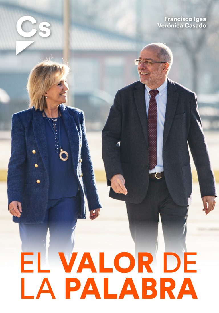 Cartel electoral de Cs al 13F de Castilla y León con lema «El valor de la palabra»
