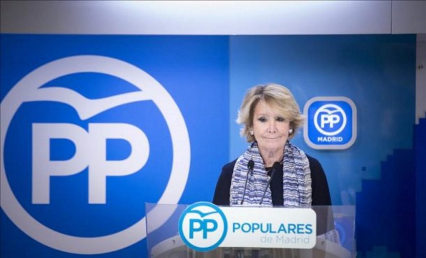 FOTOGRAFÍA. MADRID (ESPAÑA), AÑO 2016. La presidente del PP de Madrid, Esperanza Aguirre, durante su comparecencia de ayer para presentar su su dimisión en el cargo. Efe