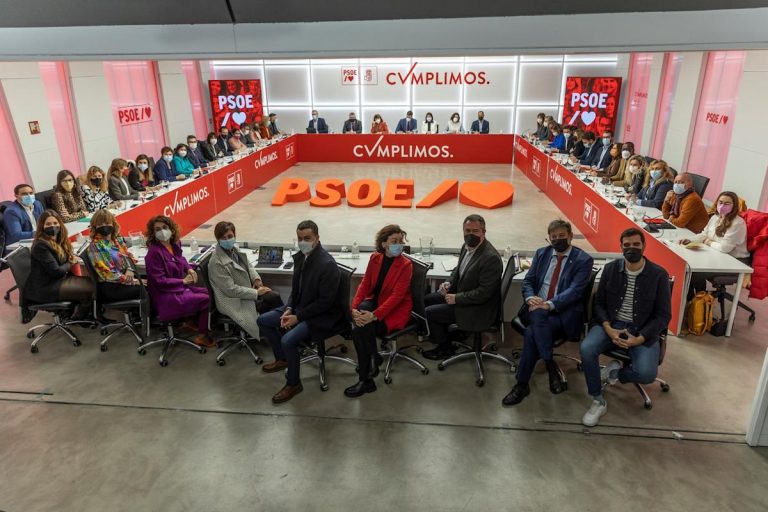 FOTOGRAFÍA. MADRID (ESPAÑA), FEBRERO DE 2022. Vista general de la reunión de la Ejecutiva Federal del Partido Socialista Obrero Español (PSOE) celebrada este mes de febrero de 2022 en la sede de Ferraz, en Madrid. Efe