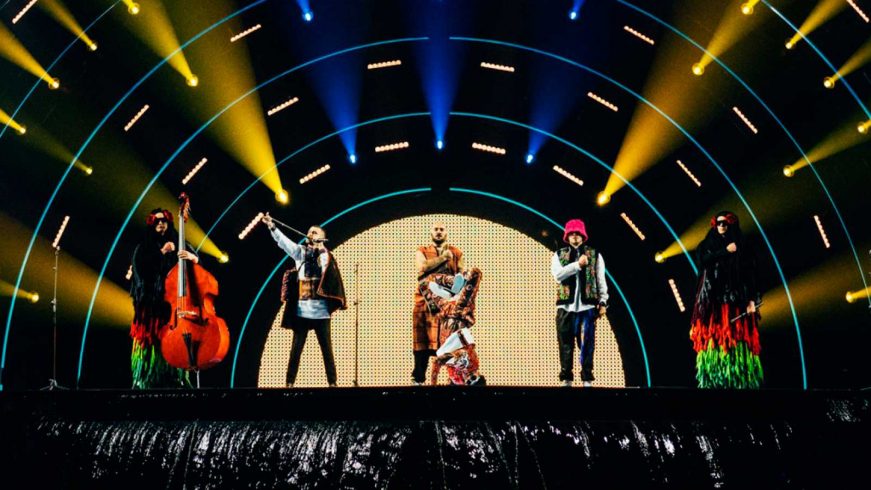 FOTOGRAFÍA. TURÍN (ITALIA), 14.05.2022. La banda ucraniana Kalush Orchestra gana Eurovisión 2022 y da la tercera victoria a Ucrania en el certamen europeo con el tema Stefania. Efe