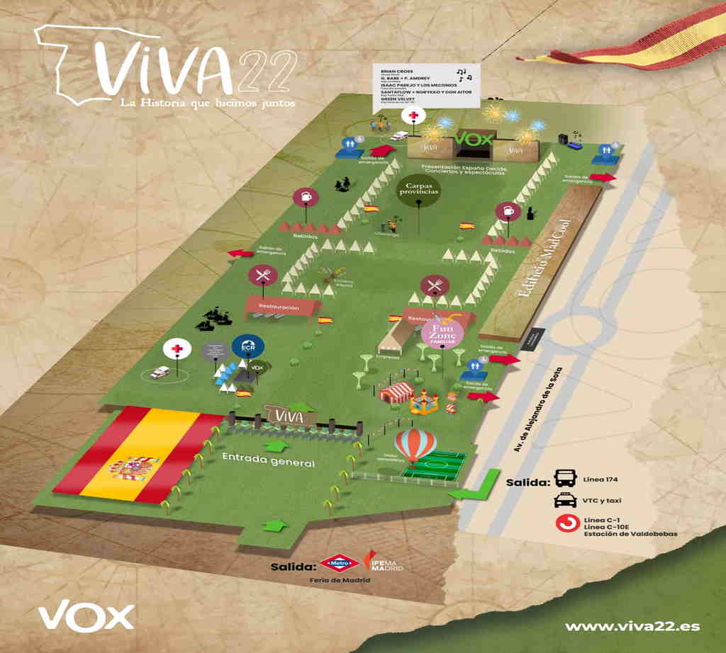 FOTOGRAFÍA. MADRID (ESPAÑA), 02.10.2022. Un detalle del mapa del espacio «Mad Cool de Madrid» donde la tercera fuerza política en España,, VIVA 22. Ñ Pueblo