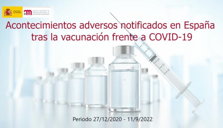 FOTOGRAFÍA. MADRID (ESPAÑA), 29.09.2022. Detalle de portada del informe de la Agencia Española de Medicamentos y Productos Sanitarios (AEMPS) sobre los acontecimiento adversos notificados en España tras administrar masivamente a la población las vacunas vacunas de ARNm Comirnaty (Pfizer), Spikevax (Moderna), Vaxzevria (AstraZeneca), Nuvaxovid (Novavax) y Jcovden (Janssen), etc.. Captura documento de AEMPS. Lasvocesdelpueblo (Ñ Pueblo)