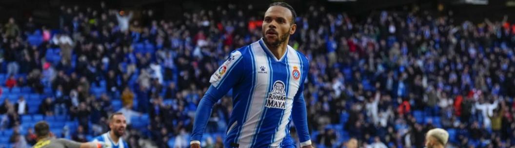 FOTOGRAFÍA. (BARCELONA) ESPAÑA, 21.01.2023. El delantero danés del Espanyol Martin Braithwaite celebra el primer gol en el partido de LaLiga que el Espanyol y el Betis. Efe