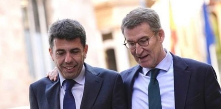 FOTOGRAFÍA. VALENCIA (ESPAÑA), 13.01.2023. El candidato del PP a la Presidencia de la Generalidad Valenciana, Carlos Mazón Guixot (i), junto al líder del PP, Alberto Núñez Feijóo (d). Imagen candidato del PP en Instagram/Lasvocesdelpueblo (Ñ Pueblo)