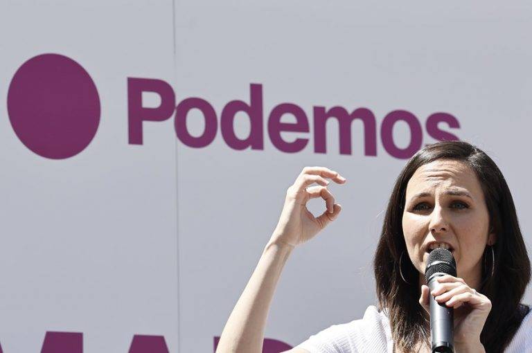FOTOGRAFÍA. MADRID (ESPAÑA), 02.05.2023. Tribunal Supremo: Belarra ni odio a Israel ni es antisemita.- La secretaria general de Podemos y ministra de Derechos Sociales, Ione Belarra Urteaga, participa en un acto público organizado por las candidaturas de Podemos-Izquierda Unida-Alianza Verde bajo el lema 'El Madrid que se levanta'. Efe