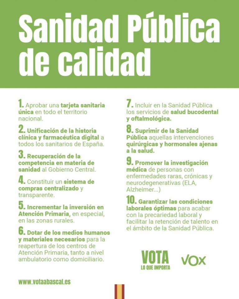 Programa electoral de VOX sobre Sanidad Pública