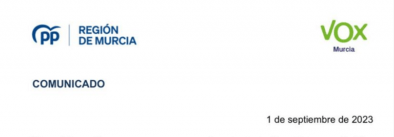Murcia| Comunicado conjunto acuerdo Gobierno VOX y PP