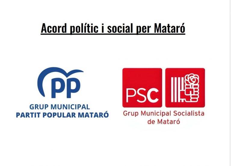 Insólito acuerdo de extraño Gobierno tripartito PP, SUMAR (los Comunes) y PSC (PSOE) en Mataró (Cataluña)