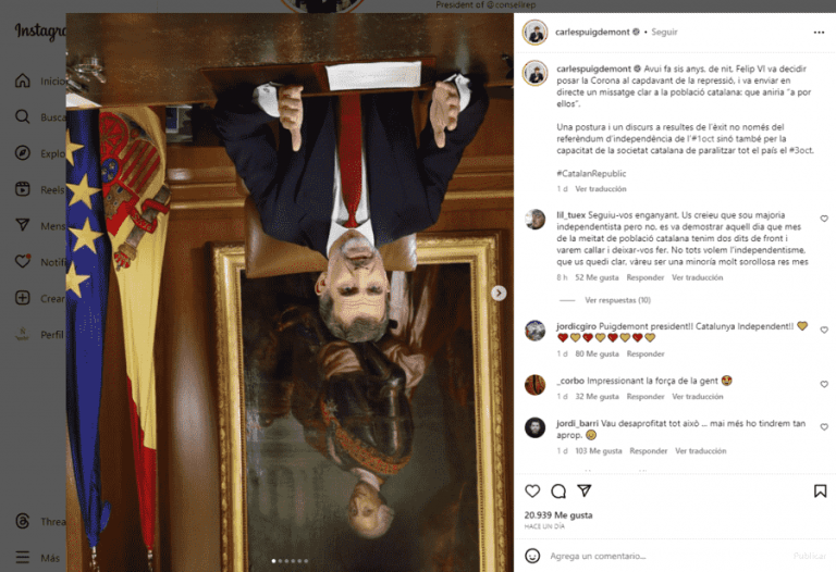 Puigdemont ataca a la Jefatura del Estado con retrato de Felipe VI boca abajo