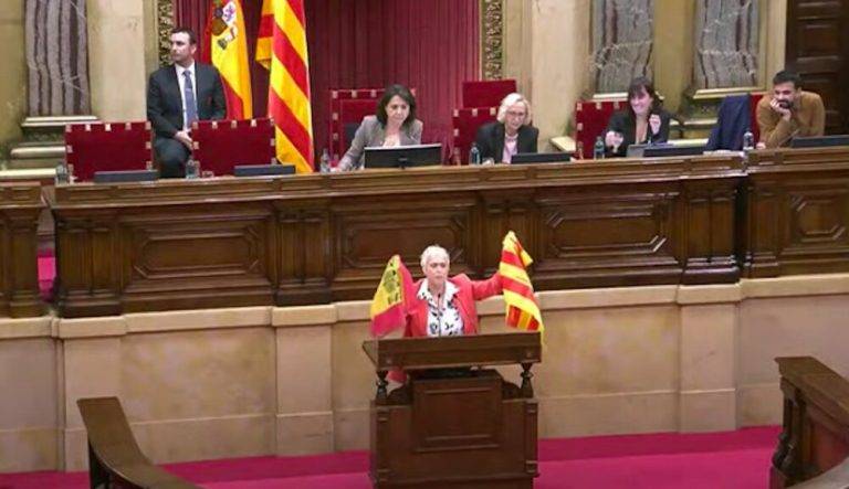 CENSURA E HISPANOFOBIA| Erra (Junts) corta el micrófono y amenaza a Grau (Cs) por enseñar bandera de España y la de Cataluña