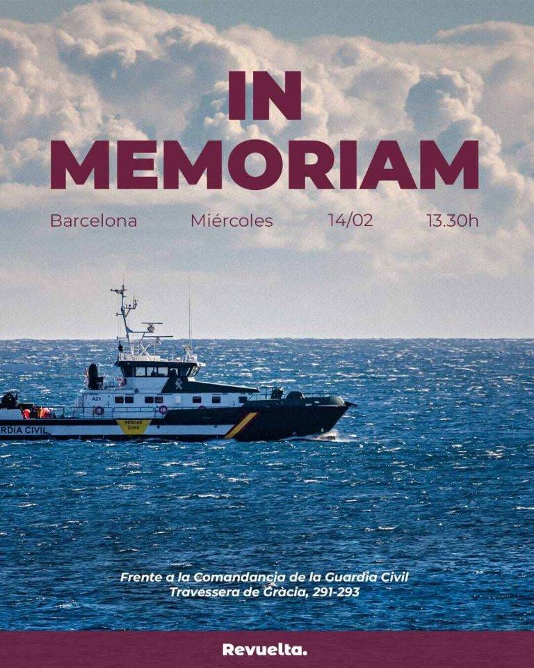 FOTOGRAFÍA. BARCELONA (ESPAÑA), 13 DE FEBRERO DE 2024. Movimiento juvenil "Revuelta" convoca una concentración ante la Comandancia de la Guardia Civil de calle Travessera de Gracia de la ciudad de Barcelona, in memoriam a los guardias civiles fallecidos y heridos en acto de servicios por partes de narcotraficantes en Barbate (Cádiz). Cataluña| En memoria de guardias civiles asesinados. Lasvocesdelpueblo (Ñ Pueblo)