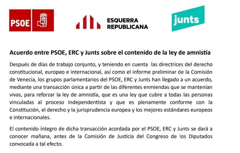 Pacto JxCat PSOE ERC sobre Amnistía