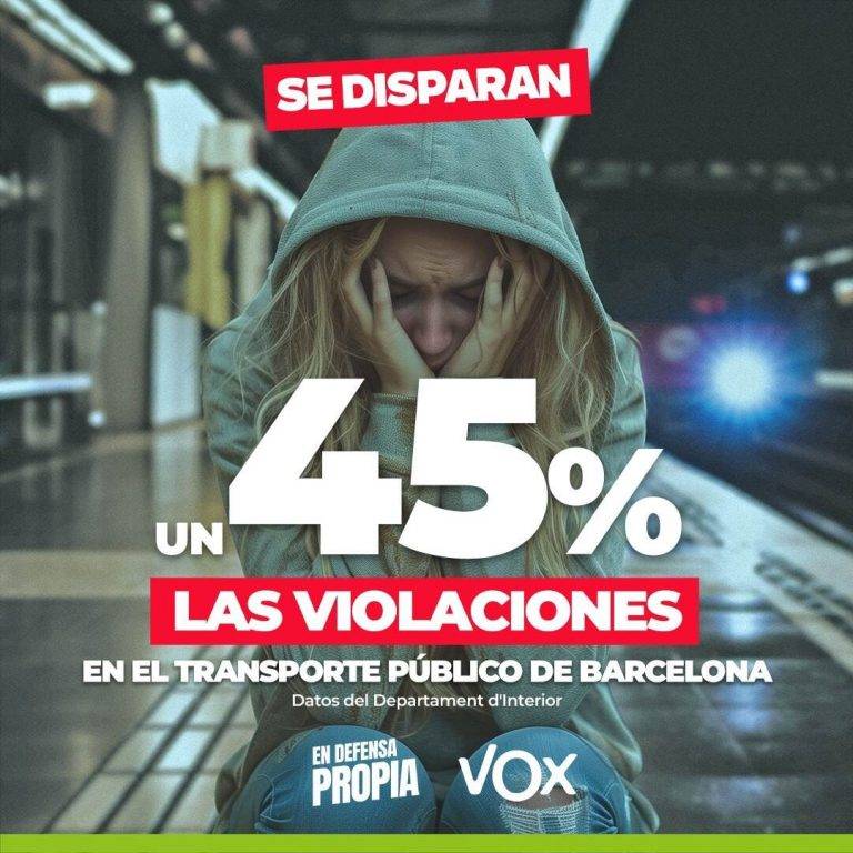 FOTOGRAFÍA. BARCELONA) REINO DE ESPAÑA), 30 DE ABRIL DE 2024. Calvet: VOX quiere "una Cataluña segura para las mujeres". Detalle de una campaña de VOX en defensa de la mujer, que el Metro de Barcelona ha censurado hoy, dice: "Se disparan un 45% las violaciones en el transporte público de Barcelona" y añade la fuente de esa información: "Datos del departamento de Interior" del Govern de la Generalitat de Catalunya. Calvet: VOX quiere "una Cataluña segura para las mujeres" ) Ñ Pueblo)