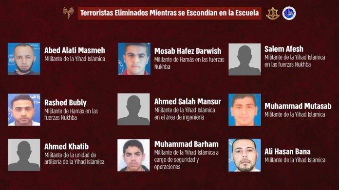 FOTOGRAFÍA. GAZA (PALESTINA), 07 DE JUNIO DE 2024. Israel localiza armas en Rafah y mata a terroristas palestinos. las Fuerzas de Defensa de Israel (FDI) confirman una operación exitosa contra terroristas palestinos angeles del del demonio: "Estos son los terroristas de Hamás y de la Yihad Islámica, que eliminamos anoche durante un alcance preciso, que operaban desde la escuela de la ONU - Agencia de Naciones Unidas para los Refugiados Palestinos (UNRWA)-. Añaden: "Aviones de combate de la FAI llevaron a cabo un alcance preciso contra un complejo de Hamás atrincherado en la escuela en el área de Nuseirat. Estos terroristas pertenecían a las Fuerzas Nukhba y participaron en la masacre del 7 de octubre". "Antes del alcance, se tomaron una serie de medidas para reducir el riesgo de herir a civiles no involucrados durante el alcance, incluyendo la vigilancia aérea y el uso de información de inteligencia adicional", sentencian. Ejército nde defensa de Israel (Tzáhal)/Lasvocesdelpueblo (Ñ Pueblo)