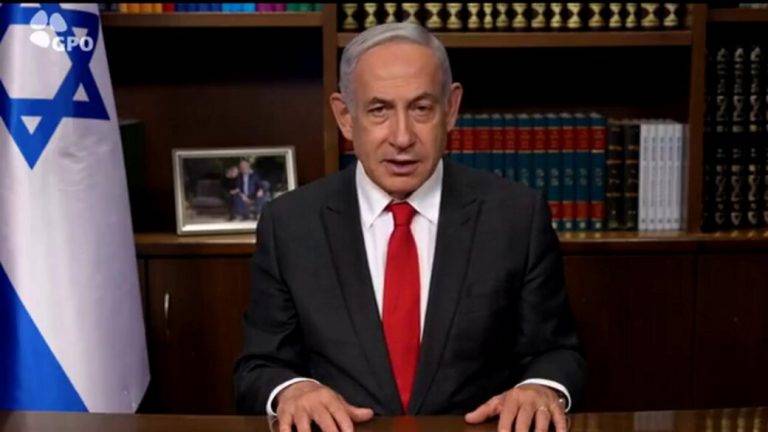 FOTOGRAFÍA. JERUSALÉN (ISRAEL), 05 DE JUNIO DE 2024. Netanyahu: Jerusalén volvió a ser de Israel para siempre. El primer ministro de Israel, Benjamín Netanyahu (Bibi), registrado este miércoles durante una declaración institucional sobre políticas generales del. País hebreu y la guerra contra el terrorismo yihadista en Gaza (Palestina), con el motivo de la ceremonia oficial de conmemoración del 57 aniversario de la liberación y unificación de Jerusalem (Jerusalén). Gabinete Primer Ministro de Israel/Lasvocesdelpueblo (Ñ Pueblo)