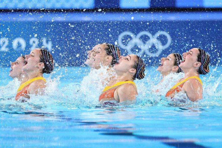 FOTOGRAFÍA. SAINT-DENIS (FRANCIA), 05 DE AGOSTO DE 2024. Reino de españa sólo superado por China. JJOO PARÍS 2024. Las nadadoras de la selección española en la Rutina Técnica por Equipos de Natación Artística de los Juegos Olímpicos París 2024, en el Centro Acuático Olímpico de París es un centro acuático ubicado en Saint-Denis, Francia. Efe 