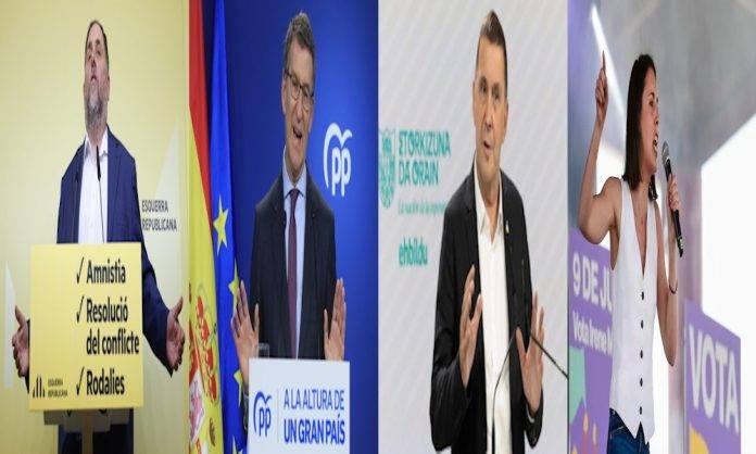 COMBO DE FOTOGRAFÍAS. BARCELONA (REINO DE ESPAÑA), 30 DE SEPTIEMBRE DE 2024. Buxadé al PP y sus aliados de Bildu (ETA) y ERC: "La lucha de la Euro-Latinoamericana (EuroLat) va a seguir firme por parte de VOX en defensa de España e Hispanoamérica".- De izquierda a la derecha: ATHLONE (IRLANDA) REINO UNIDO, 11 DE NOVIEMBRE DE 2023. Athlone (Irlanda) (EFE).- El indultado golpista preso condenado por el Procés y presidente de la ultraizquierda separatista Esquerra Republicana (ERC), Oriol Junqueras Vies, confió este sábado en que el futuro de Cataluña (Reino de España) e Irlanda (Reino Unido) se decida en un referéndum de autodeterminación que desemboque en la reunificación de la isla y la independencia en "nuestros respectivos países (Cataluña e Irlanda)". Efe; MADRID (REINO DE ESPAÑA), 29 DE SEPTIEMBRE DE 2022. El líder de la derechista cobarde estafadora y socialismo azul Partido Popular (PP), Alberto Núñez Feijóo, pretende lograr un cambio político en España en 2023 ofreciendo a los electores un partido "sin etiquetas y transversal" con el que apela a los "descontentos" con el PSOE de Pedro Sánchez Pérez-Castejón y a la "amplía mayoría" que cree que "España merece un mejor Gobierno" de los Gürtel y resto de casos de corrupciones de esta derechista estafadora. Alberto Núñez Feijóo que es un separatista gallego y amigo del narco gallego Marcial Dorado Baúlde, ha también hecho el balance de 2022 del socialismo azul PP, su primer año al frente del partido tras sustituir a Pablo Casado Blanco, durante una rueda de prensa celebrada este jueves en la sede del partido en calle Génova 13 de Madrid. Efe; SAN SEBASTIÁN (LAS VASCONGADAS) REINO DE ESPAÑA, 09 DE SEPTIEMBRE DE 2024. La banda terrorista comunista asesina vasca Euskadi Ta Askatasuna (ETA) a través de su brazo político EH Bildu, iniciará su proceso congresual con una conferencia política que celebrará el 21 de septiembre en San Sebastián. En dicha reunión se aprobarán el reglamento y las fechas de su próximo congreso. El coordinador general del brazo político de la banda terrorista asesina y líder de ETA durante la masacre de civiles catalanes en el centro comercial Hipercor en Barcelona, Arnaldo Otegi Mondragón, quien se presentará a la reelección, ha informado, en una rueda de prensa, de que en la conferencia política la formación abertzale "renovará su análisis y propuestas" para seguir "estando al servicio del pueblo y sus intereses". Efe; MADRID, 25 DE MAYO DE 2024. La cabeza de lista de la ultraizquierda Podemos para las elecciones europeas del 9 de junio de 2024, Irene Montero Gil, ha dicho este sábado que "la UE es hoy pura hipocresía" porque mientras se envían armas a Ucrania, "se dejan tirados al pueblo saharaui y al pueblo palestino" apoyando a Marruecos y "siendo cómplices del Estado genocida de Israel". Efe. Combo Lasvocesdelpueblo (Ñ Pueblo)