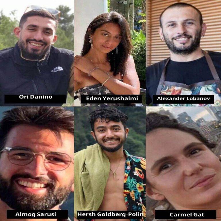 FOTOGRAFÍA. JERUSALÉN (ISRAEL), 31 DE AGOSTO DE 2024. Islamonazis de Hamas matan a 6 rehenes a sangre fría.- Las Fuerzas de Defensa de Israel (FDI) del Ejército de defensa de la Tierra Santa, el Tzáhal, y Shin Bet encontraron y devolvieron a la Tierra de Israel los cuerpos de las seis personas secuestradas (el pasado sábado, 7 de octubre de 2023) y masacradas por los terroristas palestismo islamonazis del ISIS Hamás y los del Dáesh Yihad Islámica Palestina (YIP). Se trata de los rehenes Carmel Gat, que Dios tenga piedad de ella; Adin Yerushalmi, que Dios tenga piedad de ella; Hirsch Goldberg Bolin, que Dios tenga piedad sobre él, Alexander Lobnov, que Dios tenga piedad de él; Almog Sarosi, que Dios tenga piedad de él; y el suboficial Uri Danino, que Dios tenga piedad de él. FDI/Lasvocesdelpueblo (Ñ Pueblo)