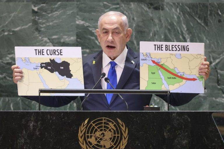 FOTOGRAFÍA. NUEVA YORK (ESTADOS UNIDOS DE AMÉRICA, 27 DE SEPTIEMBRE DE 2024. Netanyahu ante la ONU: "Lejos de ser corderos llevados al matadero Israel contraatacará y está ganando"-. El primer ministro israelí, Benjamin Netanyahu, habla durante el debate general del 79º período de sesiones de la Asamblea General de las Naciones Unidas, en la sede de la ONU en Nueva York, EE.UU., este 27 de septiembre de 2024. Efe