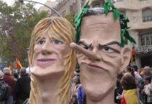 Tiempo estable en la mayor parte de la Península este lunes FOTOGRAFÍA. PASEO DE GRACIA Y PLAZA CATALUÑA DE BARCELONA (CATALUÑA) REINO DE ESPAÑA, 12 DE OCTUBRE DE 2024. Precipitaciones fuertes y persistentes en Andalucía el domingo. En la imagen, dos muñecos: uno de la mujer del presidente de Gobierno de España y secretario general del Partido Socialista (PSOE), pedro Sánchez Pérez-Castejón; María Begoña Gómez Fernández (Begoña Gómez) (izd.); y otro para el marido de ella (dcha). Cataluña y los pueblos hispanos del resto de mundo, en su mayoría, los de hispanoamérica, han exhibido esta mañana y la tarde su orgullo hispano por las calles del centro de Barcelona, con el motivo del Día de la Hispanidad 2024 y Fiesta Nacional de España (12 Octubre), advirtiendo de la amenaza socialista en Hispanoamérica, a través de sus organizaciones criminales: el Foro de Sao Paulo y el Grupo de Pueblo. Se ha registrado una fuerte movilización de la militancia y simpatizantes del partido político VOX liderados por Ignacio Garriga Vaz de Conceiçao, secretario general y vicepresidente nacional de VOX además de presidente del grupo parlamentario en el Parlament de Cataluña; pero también, se ha podido comprobar la asistencia de simpatizantes y miembros de Ciutadans Partit de la Ciutadanía Ciudadanos (Cs) liderados por Joan García, coordinador de Cs en Cataluña; y del Partido Popular de Cataluña (PPC) liderados por Alejandro Fernández Álvarez, Presidente del Partido popular de Catalunya (PPC) además de presidente del Grupo Parlamentario en la cámara catalana. Lasvocesdelpueblo (Ñ Pueblo)