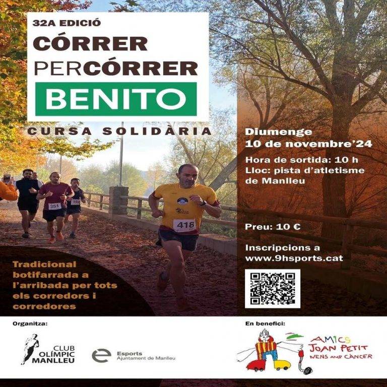 FOTOGRAFÍA. MANLLEU (BARCELONA) REGNE D'ESPANYA, 17 D'OCTUBRE DE 2024. El proper diumenge, 10 de novembre, la ciutat acollirà la 32a edició de la "Córrer per Córrer" una prova atlètica organitzada pel Club Olímpic Manlleu amb la regidora d'Esports de l'Ajuntament de Manlleu i que compta amb el patrocini de BENITO. Lasvocesdelpueblo (Ñ pueblo)