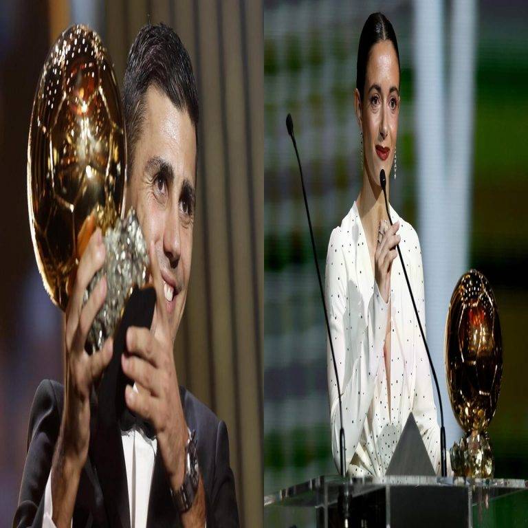 COMBO DE FOTOGRAFÍA. EN LA DERECHA: FOTOGRAFÍA. PARÍS (FRANCIA), 28 DE OCTUBRE DE 2024. El centrocampista del Manchester City y de la selección española Rodri gana el Balón de Oro Masculino 2024 en la ceremonia del Balón de Oro 2024 en el Teatro du Chatelet en París, Francia, el 28 de octubre de 2024. Efe. EN LA IZQUIERDA: FOTOGRAFÍA. PARÍS (FRANCIA), 28 DE OCTUBRE DE 2024. La jugadora del Barcelona Aitana Bonmati pronuncia un discurso tras ganar el Balón de Oro Femenino 2024 en la ceremonia del Balón de Oro 2024 en el Teatro du Chatelet en París, Francia, el 28 de octubre de 2024. Efe. Combo/Lasvocesdelpueblo (Ñ Pueblo)