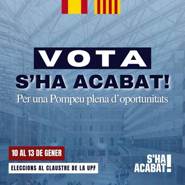 FOTOGRAFÍA. BARCELONA (REINO DE ESPAÑA), 10 D EDICIEMBRE DE 2024. La asociación patriota y constitucionalista S'ha Acabat! se presenta a las elecciones a la Facultad de Derecho de la Universidad Pompeu Fabra (UPF), comicios universitarios que tendrán lugar los próximos días 10 y 13 de enero de 2025. Encabezando la candidatura de S'ha Acabat!, "nos encontramos" con Elio Oliva y Manel Mesa, dos jóvenes comprometidos con los "valores de la igualdad, la pluralidad ideológica y el más profundo respeto a los derechos de todos los estudiantes". Lasvocesdelpueblo (Ñ Pueblo)