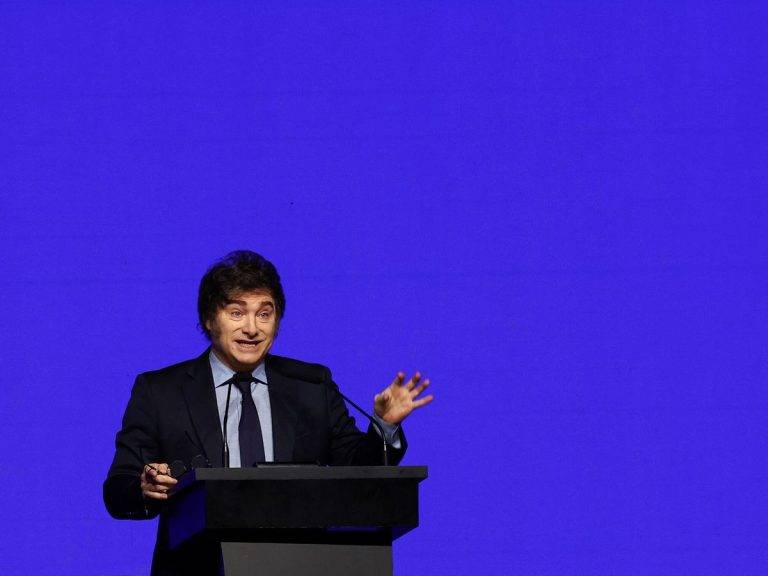 FOTOGRAFÍA. BUENOS AIRES (ARGENTINA), 04 DE DICIEMBRE DE 2024. El presidente de Argentina, Javier Gerardo Milei, habla durante la Conferencia Política de Acción Conservadora (CPAC) este miércoles, en Buenos Aires (Argentina). Efe