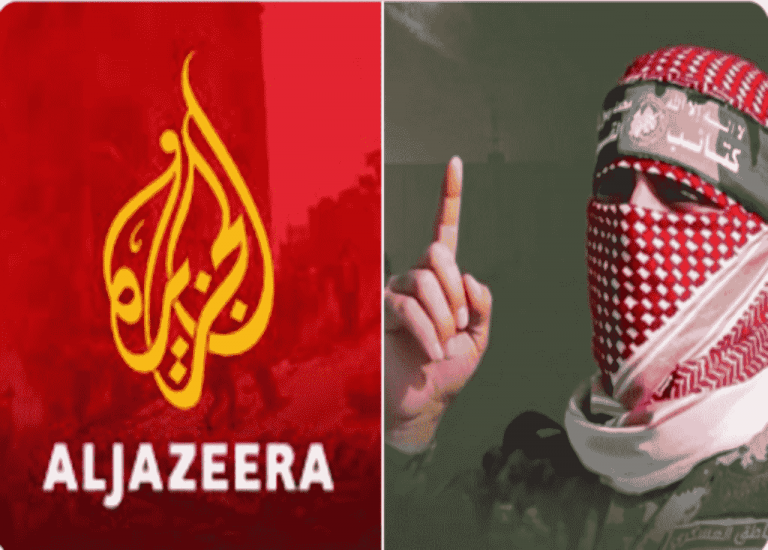 FOTOGRAFÍA. TEL AVIV (ISRAEL), 03 DE ENERO DE 2025. Detalle de un combo de fotografías de un logotipo de la cadena catarí de control islámico del Medio Oriente y mundo árabe Al Jazeera (i) junto a un terrorista del grupo islamofascista antisemita gazatí Hamas ISIS. La llamada Autoridad Nacional Palestina ha censurado la emisión y retransmisión de Al Jazeera en Cisjordania cuando hace poco meses que el Parlamento de Israel (Knesset) aprobó una proposición de prohibición de este medio de propaganda antisemita y de la antiIsrael en el país hebreo. Sin embargo, desde el Occidente (Unión Europea y resto de Europa), las críticas no se han hecho esperar, reivindicando sus llamadas "libertad de prensa y de expresión": su modelo de "democracia" fallido que la propia Europa ni siquiera se lo aplica a ella misma en la hora de censurar a los medios rusos como Russia Today (RT) y Sputnik o de censurar a los propios ciudadanos europeos que rechazan el totalitarismo globalista wokista y progresista (socialismo/comunismo) en las redes sociales donde se refugiaron ante el discurso único vertido las 24 horas del día en los medios oficialistas tantos conservadores como socialistas. Gabriel Yerushalmi/Lasvocesdelpueblo (Ñ Pueblo)