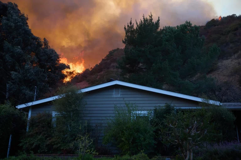 FOTOGRAFÍA. PALISADES (LOS ÁNGELES) ESTADOS UNIDOS DE AMÉRICA), 11 DE ENERO DE 2025. Flames ignite above a home during the Palisades wildfire in Los Angeles, California, USA, 11 January 2025. Thousands of firefighting and emergency personnel are involved in response efforts, as multiple wildfires are continuing to burn across thousands of acres in Southern California, destroying thousands of homes and forcing people to evacuate areas throughout the Los Angeles area. Efe