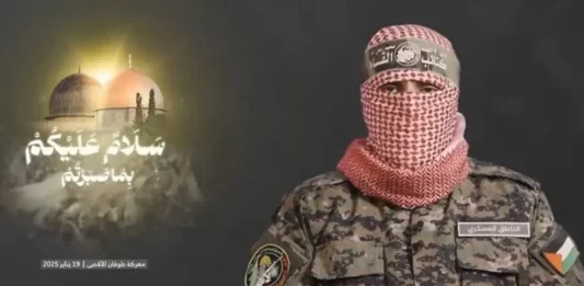 FOTOGRAFÍA. GAZA (FRANJA DE GAZA), 10 DE FEBRERO DE 2025. El asesino terrorista portavoz de las llamadas "Brigadas Al Qassam" del grupo islamofascistas yihadistas Hamás ISIS, Hudhaifa Kahlout -conocido como "Abu Obeida-", anunció este lunes que los hijos del mal van a romper con el acuerdo sobre entrega de los secuestrados israelíes y resto de nacionalidades -vivos o muertos- después de que los asesinos fracasaron en su propaganda de la última entrega mostrando al mundo su verdadera cara de terroristas y secuestradores con unos rehenes visiblemente malnutridos en el cautiverio del califato islámico de Gaza; una imagen que Hamás ISIS no quiere que vuelva a mostrarse. AJN
