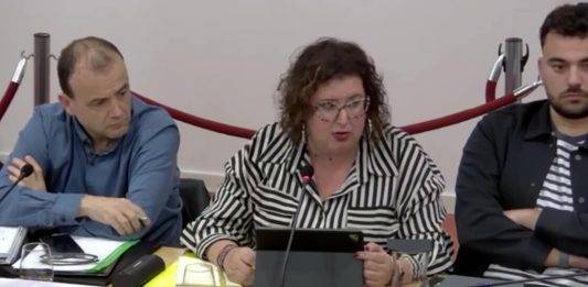 FOTOGRAFÍA. VILADECANS (BARCELONA) REINO DE ESPAÑA, 27 DE MARZO DE 2025. En la imagen, la concejal de Esquerra Republicana de Catalunya (ERC), en el Ayuntamiento de Viladecans, Natalia Morant Garrido (c), junto a sus compañeros Joan Bausa Soriano (d) y Marc Riera Minguet (i), durante el pleno de este jueves. Lasvocesdelpueblo (Ñ Pueblo)