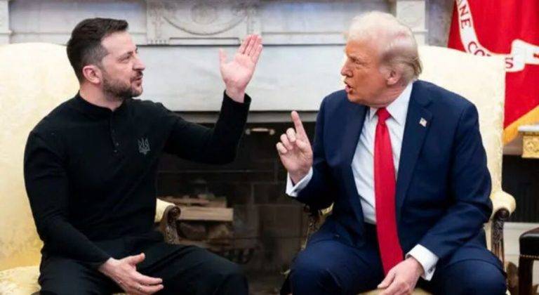 FOTOGRAFÍA. WASHINGTON (ESTADOS UNIDOS DE AMÉRICA), 28 DE FEBRERO DE 2025.- El presidente ucraniano, Volodymyr Zelensky (i), conversa con el presidente estadounidense, Donald Trump (d). El 47% presidente de los Estados Unidos de América, Donald John Trump, anunció este viernes, tras un tenso intercambio en el Despacho Oval con el presidente de Ucrania, Volodímir Zelenski, que no negociará con él, le recriminó haber «faltado al respeto» a EE.UU. y le dijo que puede volver cuando «esté listo para la paz». Trump hizo esta declaración en una publicación en su red social Truth Social tras un hostil intercambio en el que advirtió a Zelenski que no estaba en posición de imponer condiciones para la paz y le acusó de «jugar» con la Tercera Guerra Mundial». En su mensaje, Trump calificó la reunión de «muy significativa». «Aprendimos mucho que nunca podríamos haber aprendido sin una conversación bajo semejante presión», afirmó. «Es increíble lo que sale a la luz a través de la emoción, y he determinado que el presidente Zelenski no está listo para la paz, porque cree que nuestra implicación le da una gran ventaja en las negociaciones», añadió. Efe