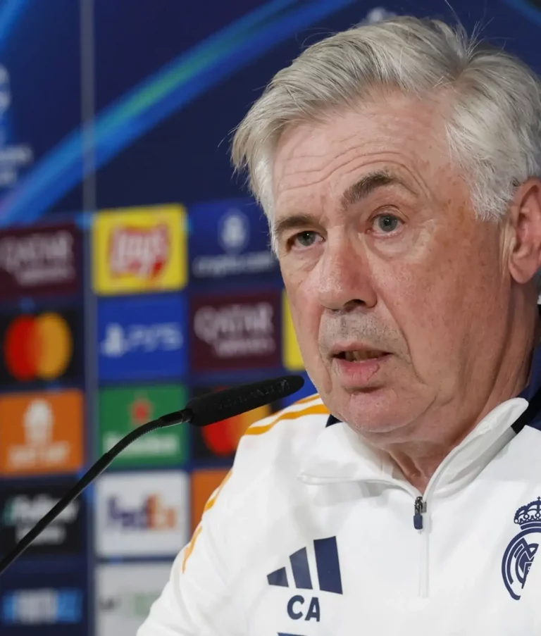 FOTOGRAFÍA. MADRID (REINO D EESPAÑA), 15 DE ABRIL DE 2025. El entrenador del Real Madrid, Carlo Ancelotti, ofrece una rueda de prensa este martes, en la Ciudad Real Madrid de Valdebebas, previa al partido de mañana de la Liga de Campeones ante el Arsenal. Efe