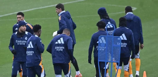 FOTOGRAFÍA. VALDEBEBAS (COMUNIDAD DE MADRID) REINO DE ESPAÑA, 12 DE ABRIL DE 2025. Los jugadores del Real Madrid participan en el entrenamiento de este sábado en la Ciudad Deportiva de Valdebebas, en Madrid, en la víspera de su encuentro de LaLiga ante el Alavés. Efe