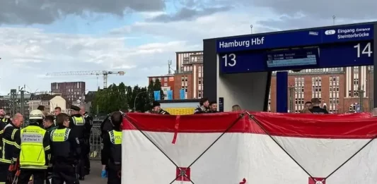 FOTOGRAFÍA. HAMBURGO (ALEMANIA), 23 DE MAYO DE 2025. Una mujer armada con un cuchillo atacó este viernes a varios usuarios de la estación central de trenes de Hamburgo, en un suceso que dejó doce heridos, informaron los medios de comunicación alemanes y la Policía de esa ciudad portuaria del norte de Alemania. Efe