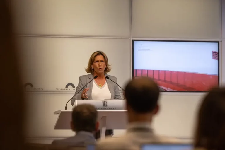 FOTOGRAFÍA. BARCELONA (REINO DE ESPAÑA), 20 DE MAYO DE 2025. La diputada de VOX por Barcelona al Parlamento de Cataluña y portavoz adjunta del Grupo Parlamentario, María Elisa García Fuster, registrada este martes durante una rueda de prensa en la cámara catalana. Lasvocesdelpueblo (Ñ Pueblo)