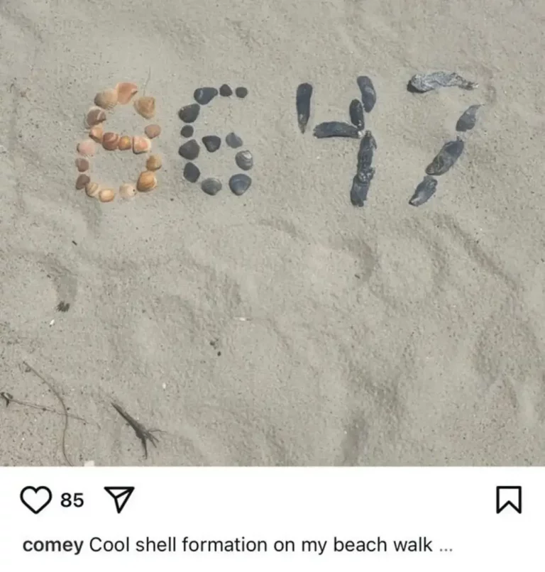 FOTOGRAFÍA. WASHINGTON (ESTADOS UNIDOS DE AMÉRICA), 16 DE MAYO DE 2025. El exdirector del Buró Federal de Investigaciones (FBI), James Comey, cesado por el presidente de United States of America, Donald John Trump, reclama que se asesina a Donald John Trump, en una foto con los número "86" y "47" (86 47) -47 es el número correspondiente al actual presidente de EEUU mientras 86 significa "asesinar" o "eliminar"- que publicó este jueves, 16 de mayo de 2025, en Instagram y que ha motivado que las autoridades lo investiguen por una supuesta amenaza de muerte al líder del mundo libre, precisamente cuando Trump se encuentra de viaje oficial en el Medio Oriente. Lasvocesdelpueblo (Ñ Pueblo)