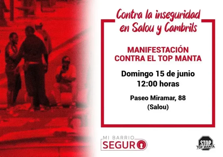 FOTOGRAFÍA. SALOU (TARRAGONA) REINO DE ESPAÑA, 11 DE JUNIO DE 2025. Vecinos de Salou y Cambrils han convocado una manifestación ciudadana para el próximo domingo 15 de junio a las 12:00 horas del Mediodía, en el Passeig Miramar 88, con el objetivo de denunciar la creciente inseguridad en el municipio y exigir una respuesta clara ante la expansión del Top Manta. El Carrilet de Salou/Lasvocesdelpueblo (Ñ Pueblo)