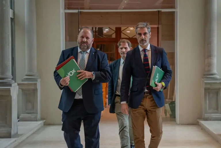 FOTOGRAFÍA. BARCELONA (CATALUÑA) REINO DE ESPAÑA, 23 DE JULIO DE 2025. El presidente del Grupo Municipal de VOX en el Ayuntamiento de Barcelona, Gonzalo de Oro-Pulido Plaza (d); el portavoz municipal y concejal de VOX, Liberto Mariano Senderos Oliva (Liberto Senderos) (i); participan este miércoles en la Comisión extraordinaria sobre guardería en la ciudad de Barcelona. Lasvocesdelpueblo (Ñ Pueblo)