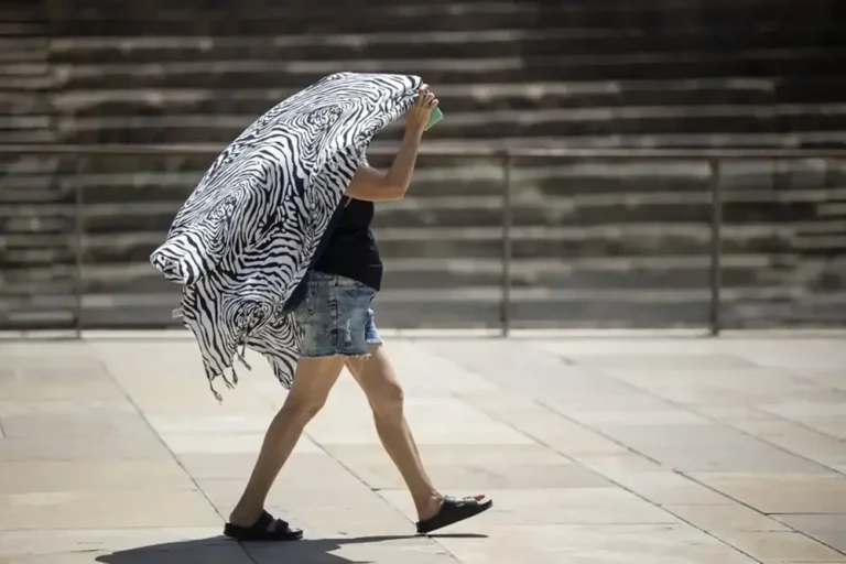 FOTOGRAFÍA. MÁLAGA (ANDALUCÍA) REINO DE ESPAÑA, 18 DE JULIO DE 2025. Una persona se cubre del sol mientras camina por el centro de Málaga, este viernes. Efe