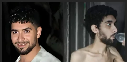 FOTOGRAFÍA. GAZA (FRANJA DE GAZA), 02 DE JULIO DE 2025. La familia de Evyatar David (en la izquierda -antes del ataque terrorista del 7 de octubre de 2023 y su secuestro- y derecha de la imagen -en cautiverio-), uno de los rehenes israelíes en manos del grupo nazi-islamista Hamás ISIS, ha autorizado a la prensa este sábado la publicación editada de una parte del video que los islamofascistas difundieron la noche anterior. El grupo terrorista socio de los promotores de la campaña internacional antiIsrael y antisemita, usa a un judío como experimento de hambre bajo tierra en el califato islámico de Gaza. Lasvocesdelpueblo (Ñ Pueblo)
